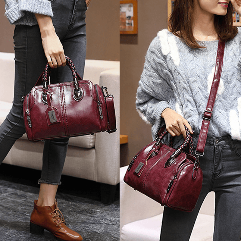 Women Vintage Handbag Oil Wax Leather Crosssbody Bag - MRSLM