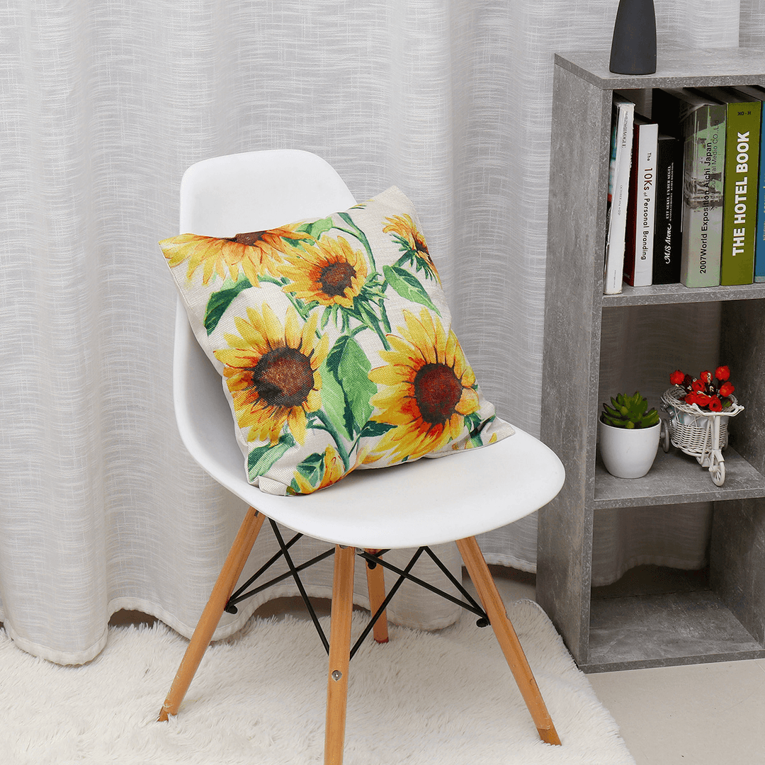 18X18Inch Square Linen Sunflowers Cushion Pillow Case Protective Cover - MRSLM