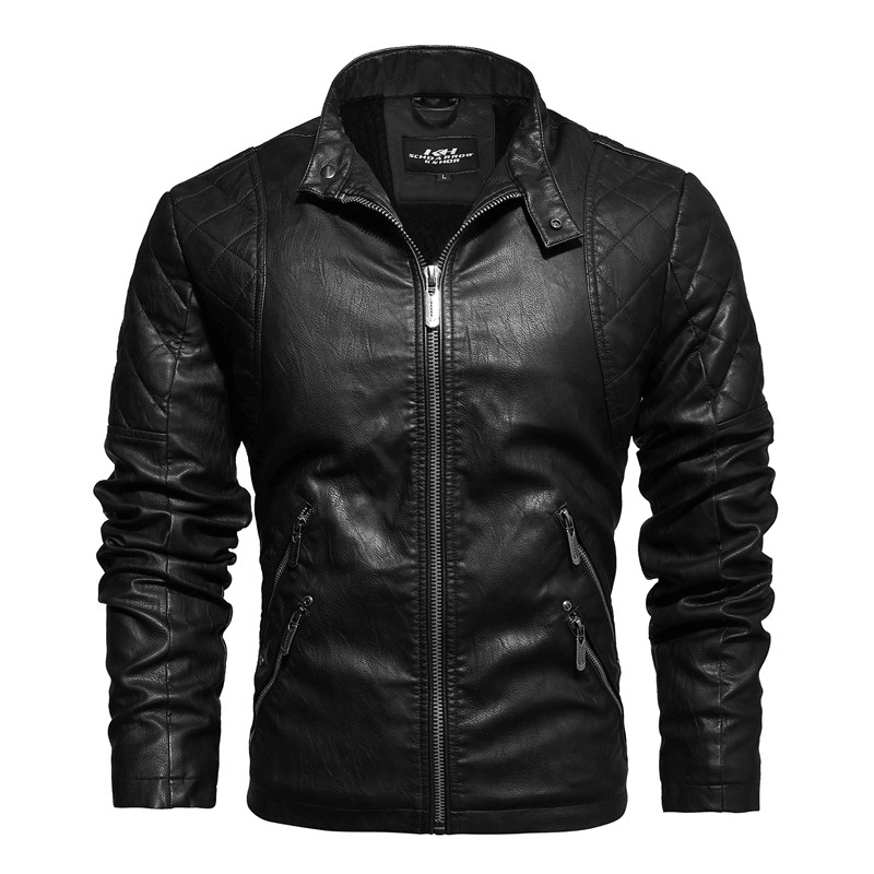 Autumn and Winter Leather Motorcycle Jacket Men plus Velvet to Keep Warm - MRSLM
