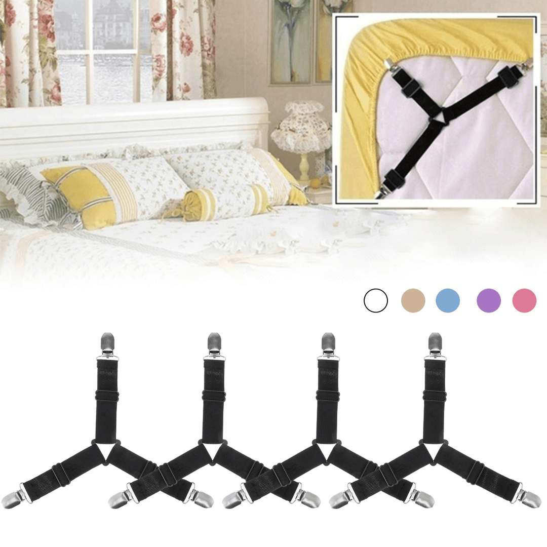 4 Pcs Elastic Bed Sheet Grippers Bed Mattress Cover Blankets Holder Suspender Fastener Camping Travel - MRSLM