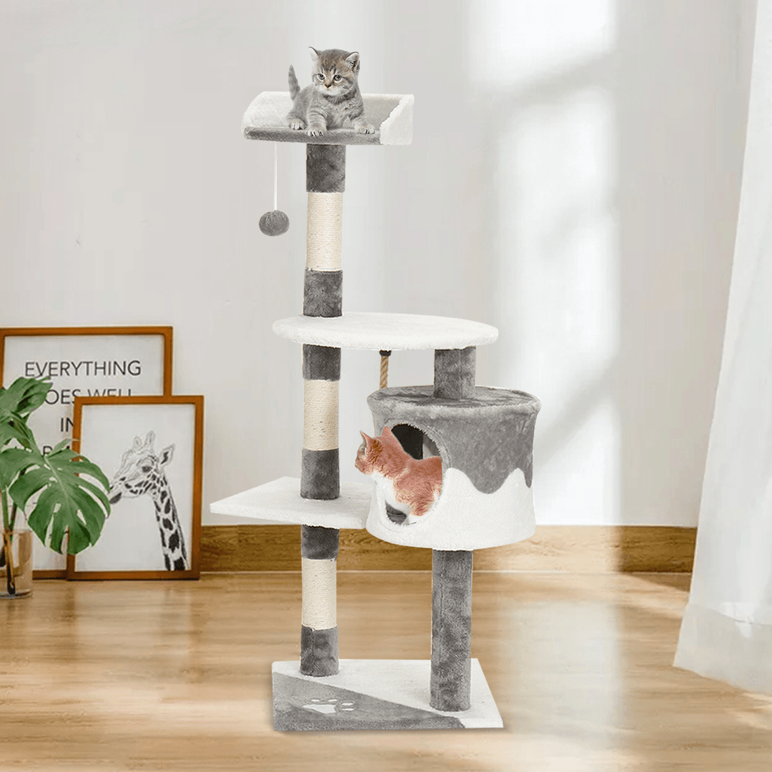Three Layers Easy Assembly Cat Litter Cat Tree Multi-Function Cat Climbing Frame Multi- Layered Playhouse Cat Condo - MRSLM