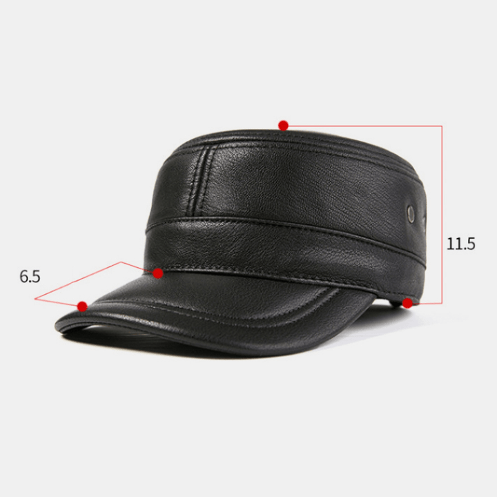 Men Genuine Leather Ear Protection Keep Warm Outdoor Winter Solid Retro Military Hat Flat Hat Peaked Hat - MRSLM