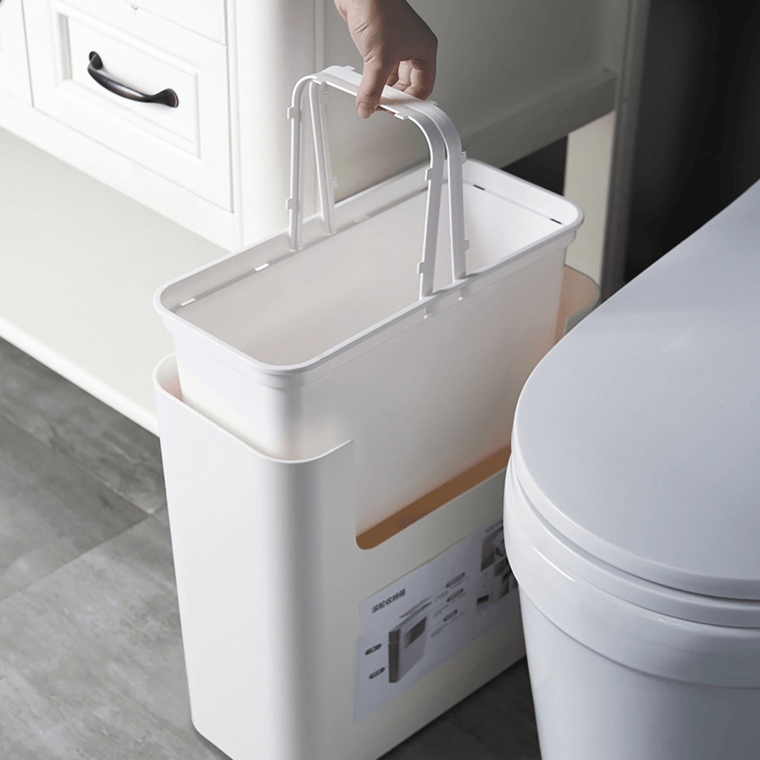 Multifunctional Double-Layer Pulley Slotted Storage Box Plastic Living Room Combination Storage Box Toilet Trash Can with Tray - MRSLM