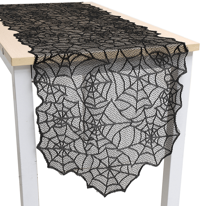 Halloween Decorations Black Lace Spider Web Fireplace Table Cover Haunted House Prop - MRSLM