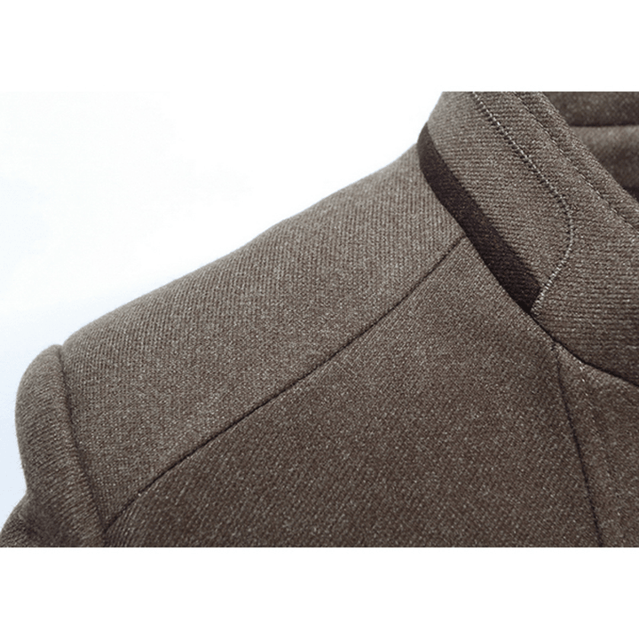 Men'S Stylish Casual Business Woolen Chest Zipper Slim Fit Stand Collar Jacket - MRSLM