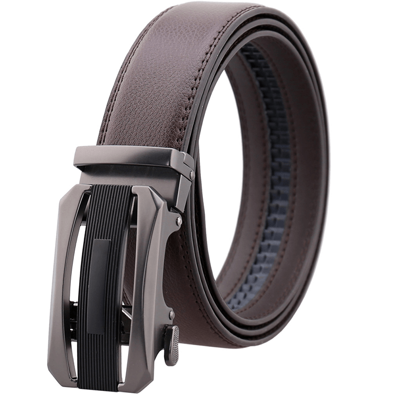 110CM Second Layer Cowhide Leather Business Alloy Automatic Buckle Belt Balck Brown - MRSLM