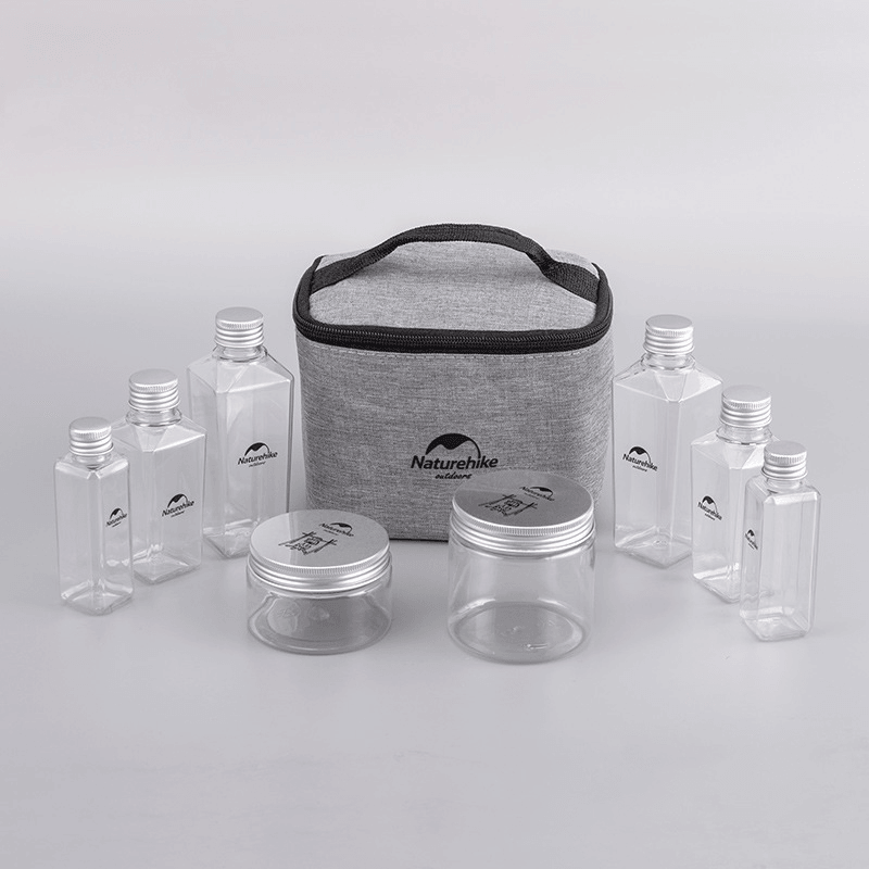 Naturehike NH17T011-P 8Pcs/Set Seasoning Box Spice Jar Cruets Pouch Picnic BBQ Condiment Flavouring Tool Kit Storage Bag Outdoor Camping - MRSLM