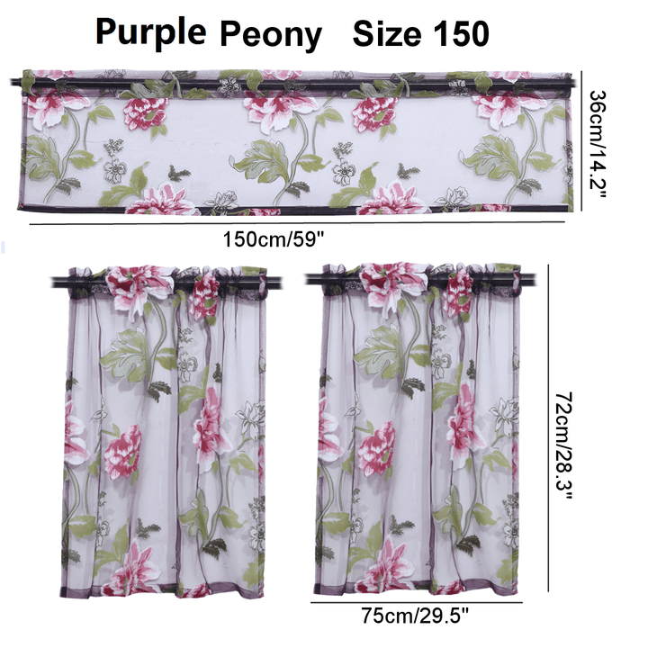 3 PCS Kitchen Curtain Washable Rod Pocket Curtain Tier Embroidered Floral Sheer Curtain - MRSLM
