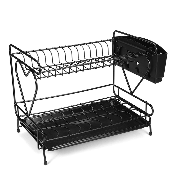 2 Layers Dish Drying Rack Stainless Steel Dish Rack with Utensil Holder Cup Holder and Dish Drainer for Kitchen Organizer Storage - MRSLM