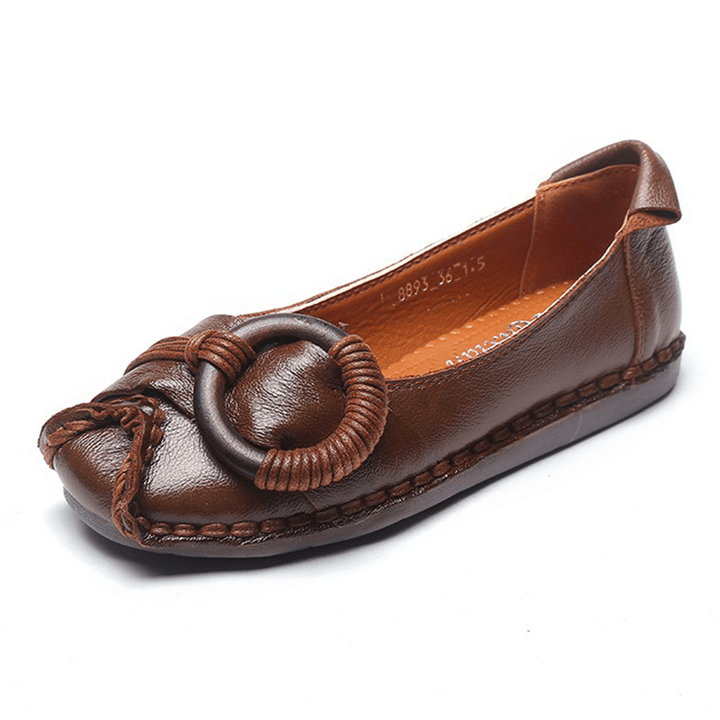 Women Handmade Stricing Decor Comfy Soft Sole Casual Leather Loafers - MRSLM