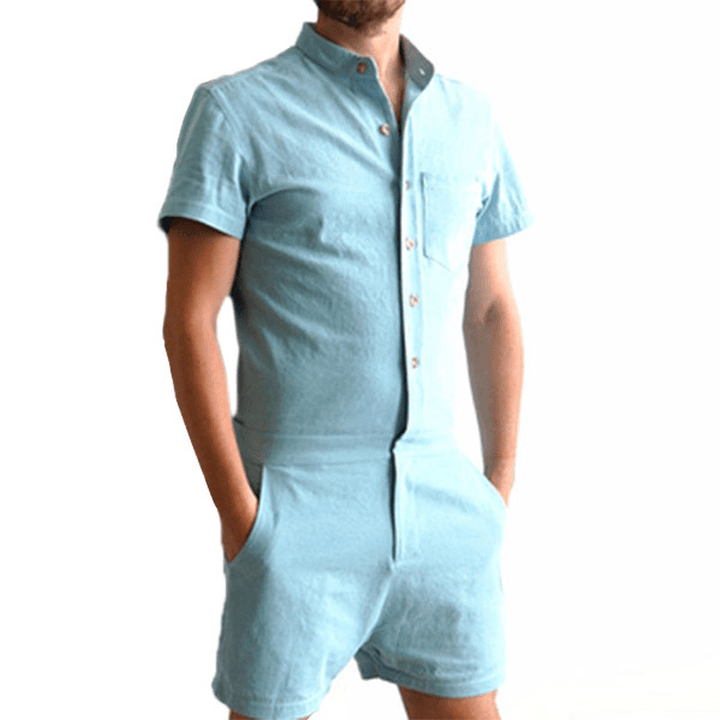 Mens Summer Fashion Pure Color Rompers Jumpsuits - MRSLM