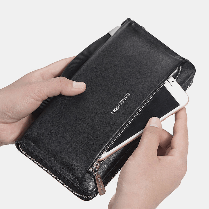 Baellerry Men Faux Leather Long Wallet Clutches Bag Phone Bag - MRSLM