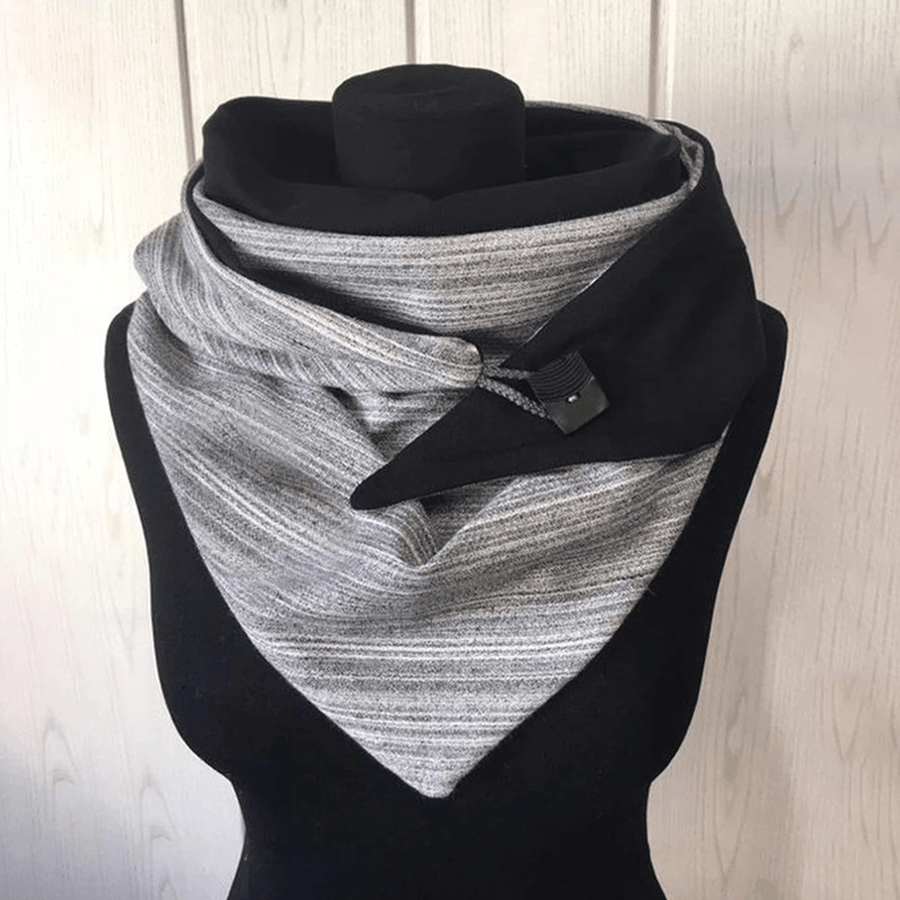 Women plus Thick Keep Warm Winter Outdoor Casual Stripe Pattern Multi-Purpose Scarf Shawl - MRSLM