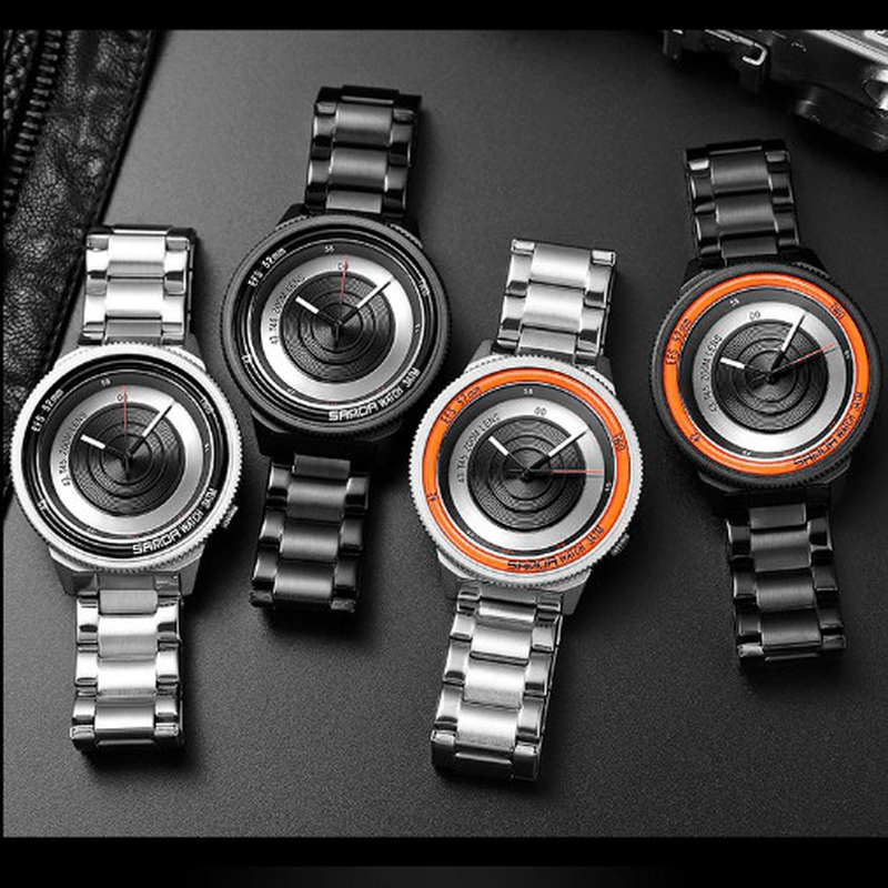 SANDA 1041 Casual Fashion Men Creative Camera Dial Waterproof Stainless Steel Strap Quartz Watch - MRSLM