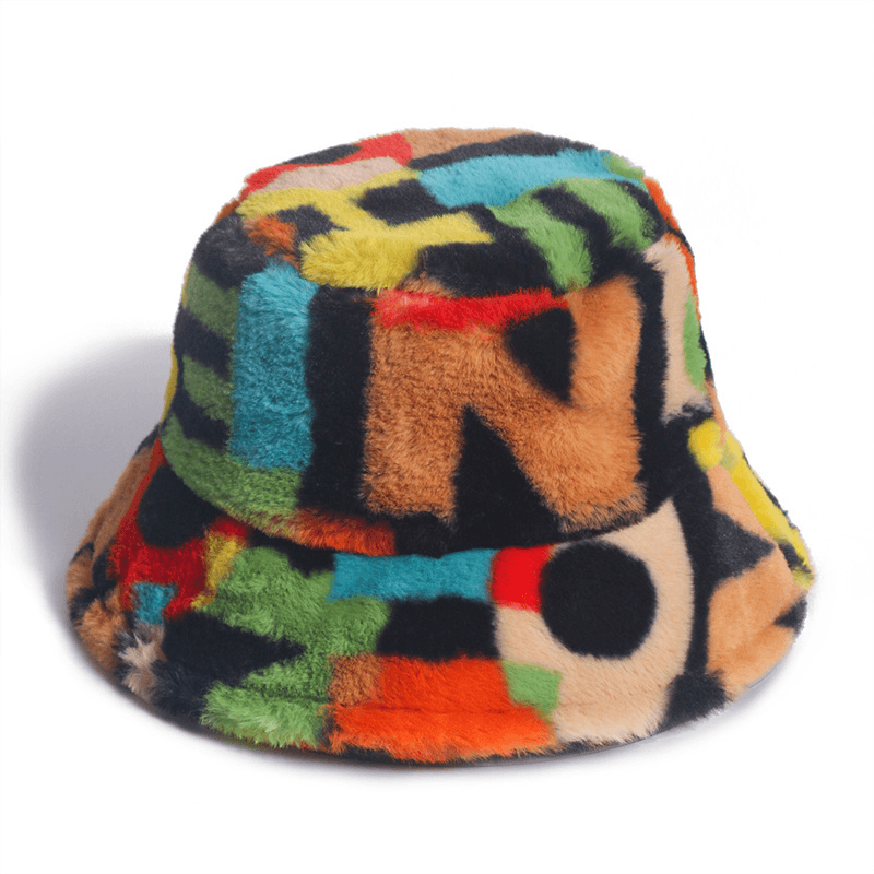 Stylish Rabbit Fur Fisherman Hat for Autumn and Winter - Digital Print Design - MRSLM
