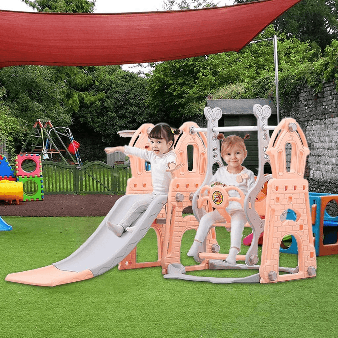 Large Kid Toddler Folding Slide Set 3-IN-1 with Climb Stairs & Basketball Hoop Children Funny Activity Playground for Indoor Outdoor - MRSLM