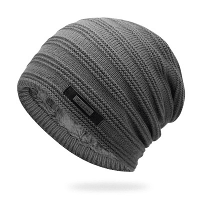 Men'S Knitted Adult Wool plus Velvet Padded Outdoor Warmth Cap - MRSLM