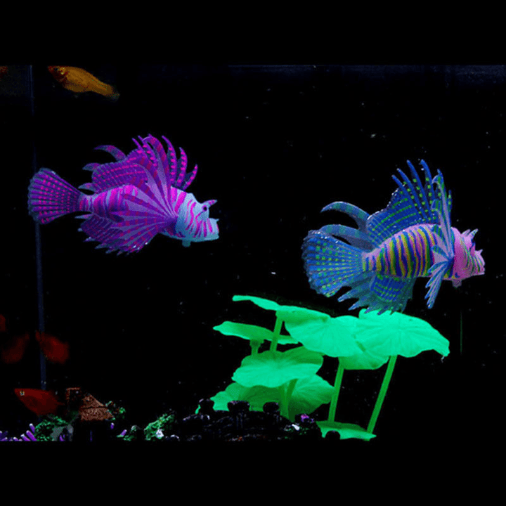Glow in the Dark Artificial Aquarium Lionfish Ornament Fish Tank Jellyfish Decorations - MRSLM