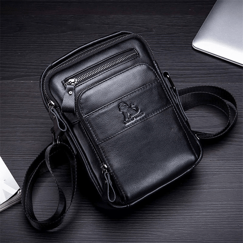 Men Genuine Leather Multifunction Multi-Pocket Waterproof Crossbody Bag Shoulder Bag - MRSLM