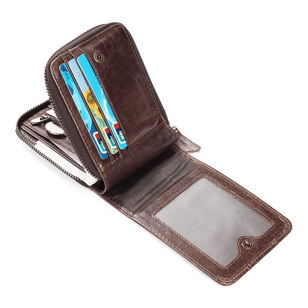 Bullcaptain Genuine Leather Trifold Wallet RFID Antimagnetic Vintage 11 Card Slots Coin Bag Wallet for Men - MRSLM