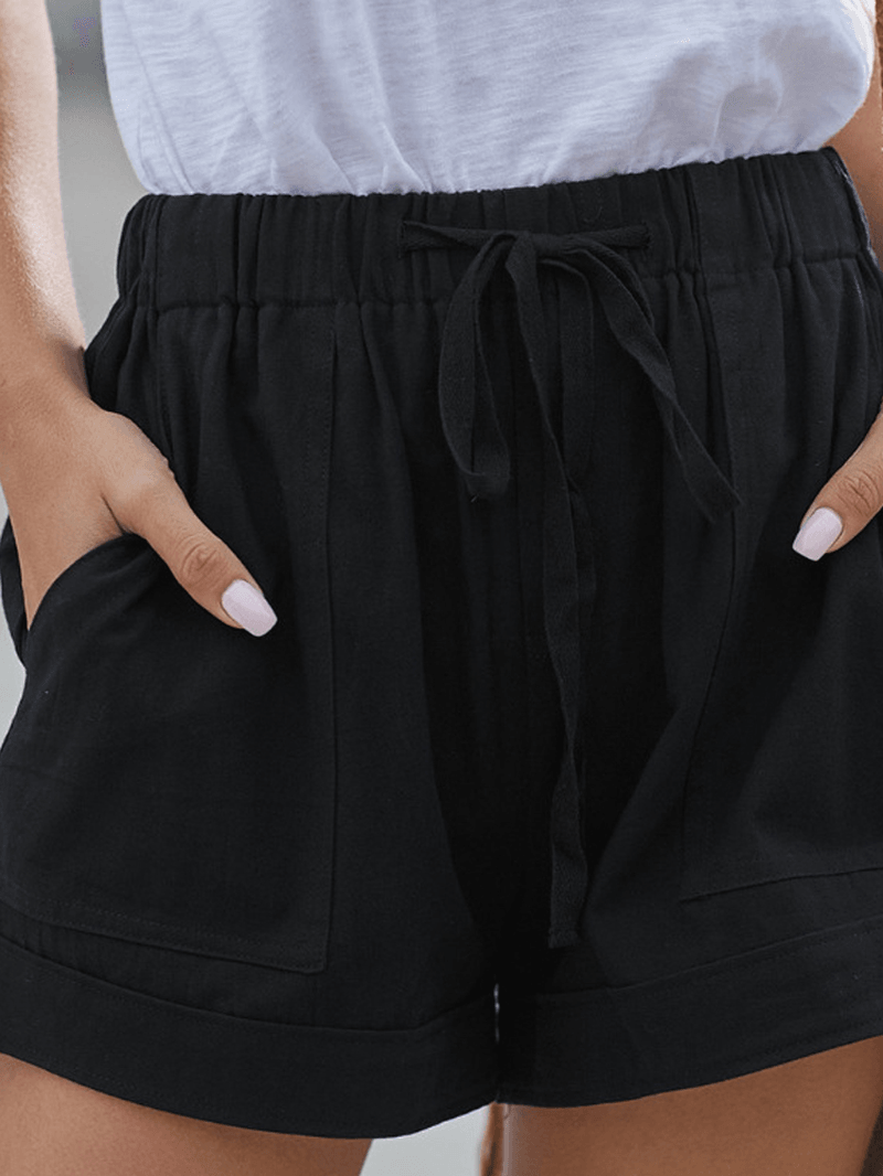 Elastic Wasit Casual Loose Solid Side Pocket Wide Leg Shorts - MRSLM