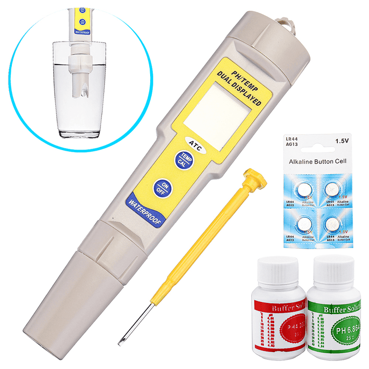 Wattson PH035Z Accurate Waterproof Double Display PH and Temperature Testing Meter Test Pen with Auto Calibration and Two Buffers - MRSLM