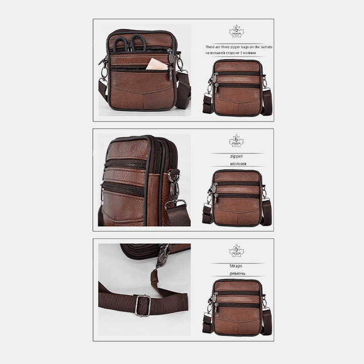 Men Genuine Leather Large Capacity Business Multi-Carry Crossbody Bag - MRSLM