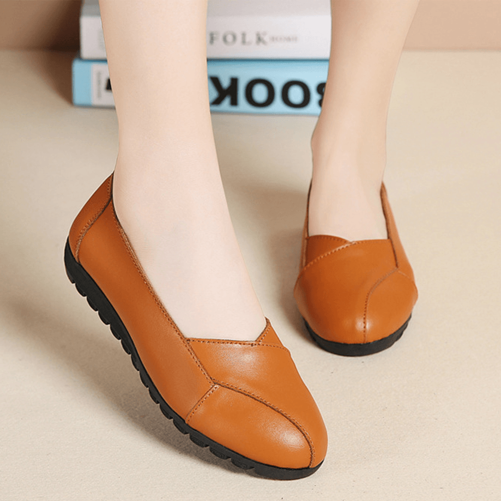 Women Casual Breathable Leather Halved Belt Slip-On Soft Sole Loafers - MRSLM