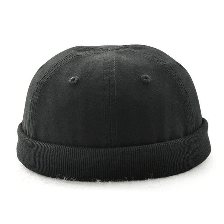 Men plus Size Hats Retro Solid Brimless Hat Adjustable Warm Skullcap Sailor Cap - MRSLM