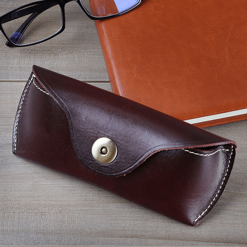 Men Genuine Leather Retro Easy Carry Sunglasses Eyeglasses Storage Bag Waist Bag - MRSLM