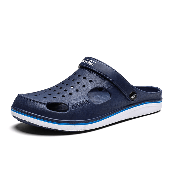 Men Non Slip Breathable Hollow Out Waterproof Closed Toe Casual Beach Slippers - MRSLM