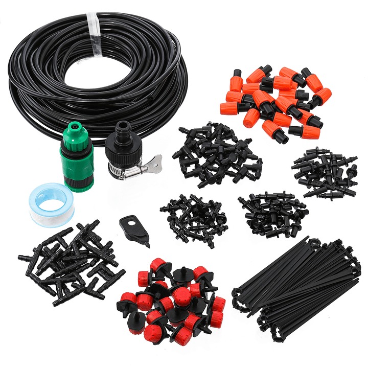 166Pcs 50Ft /15M Automatic Drip Irrigation Plant Watering Kit Mist Cooling Irrigation System for Greenhouse - MRSLM