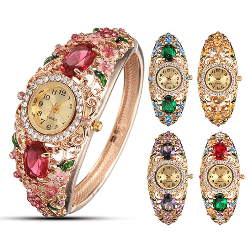 Deffrun Retro Style Ladies Bracelet Watch Flower Diamond Quartz Watch - MRSLM