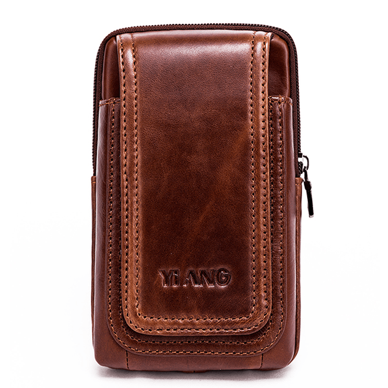 Men Genuine Leather Vintage Waist Bag Business Crossbody Bag Cell Phone Bag for 6 Inch Phones - MRSLM