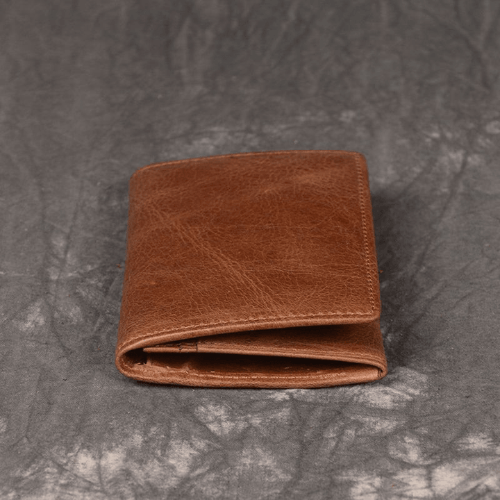 Men Genuine Leather Multi-Slot Business Retro Easy Carry Short Card Holder Wallet - MRSLM