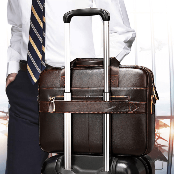 Cowhide Men'S Business Briefcase Leather Retro Messenger Bag Casual Business Bag Portable Briefcas - MRSLM
