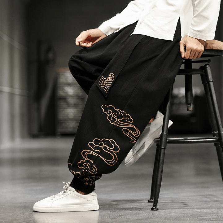 New Chinese Style Men'S Trousers Printed Loose Wide-Leg Trousers plus Size - MRSLM