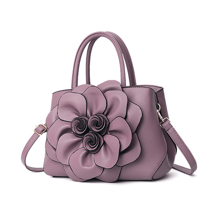 Women Lady Leather Elegant Handbag Flower Decoration Shoulder Evening Bag - MRSLM