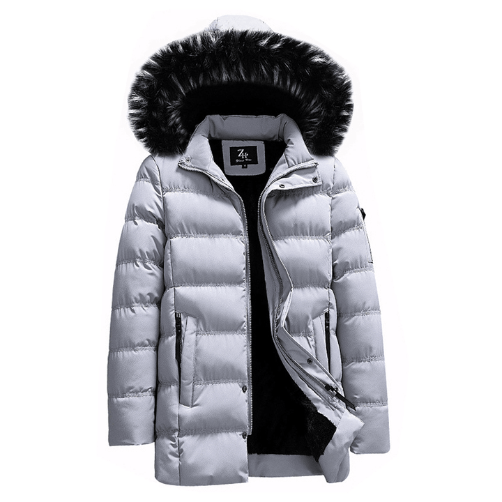 Mens Warm Cotton Padded Jacket Furry Hooded Insulated Winter Parka - MRSLM