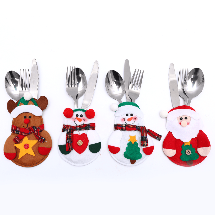 8Pcs Christmas Decor Snowman Kitchen Tableware Holder Bag Party Gift Xmas Ornament for Home Kitchen Table - MRSLM