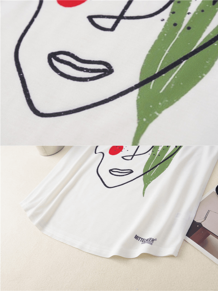 Women Casual Graffiti Print White Wild Tank Top Loose T-Shirts - MRSLM