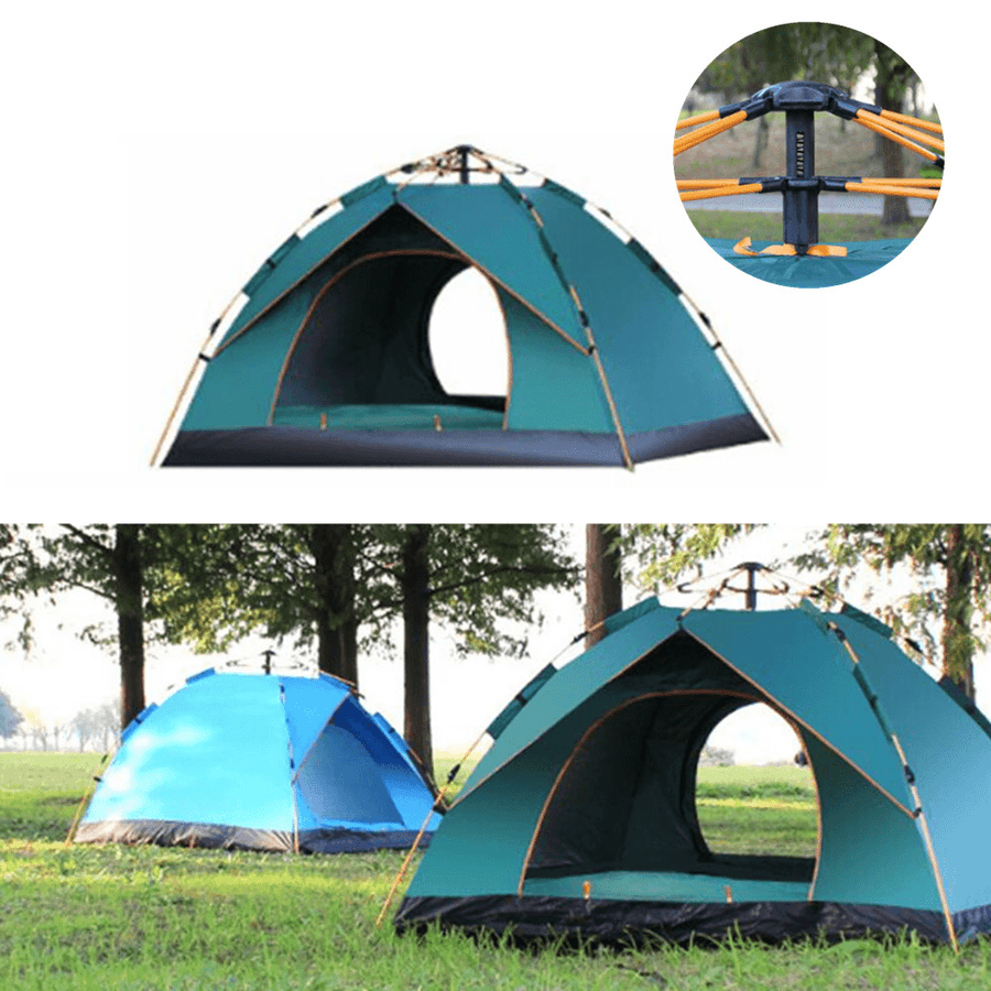 3-4 Person Fully Automatic Tent Waterproof Anti-Uv Popup Tent Outdoor Family Camping Hiking Fishing Tent Sunshade-Sky Blue/Green - MRSLM