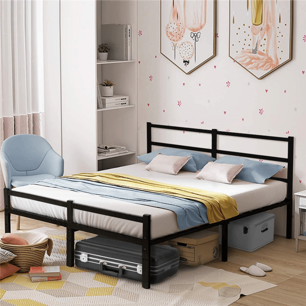 Full Bed Frames with Headboard,Black 14 Inch Metal Platform Bed Frame with Storage, Heavy Duty Steel Slat and Anti-Slip Support, Easy Quick Lock Assembly, No Box Spring Needed - Full Size - MRSLM
