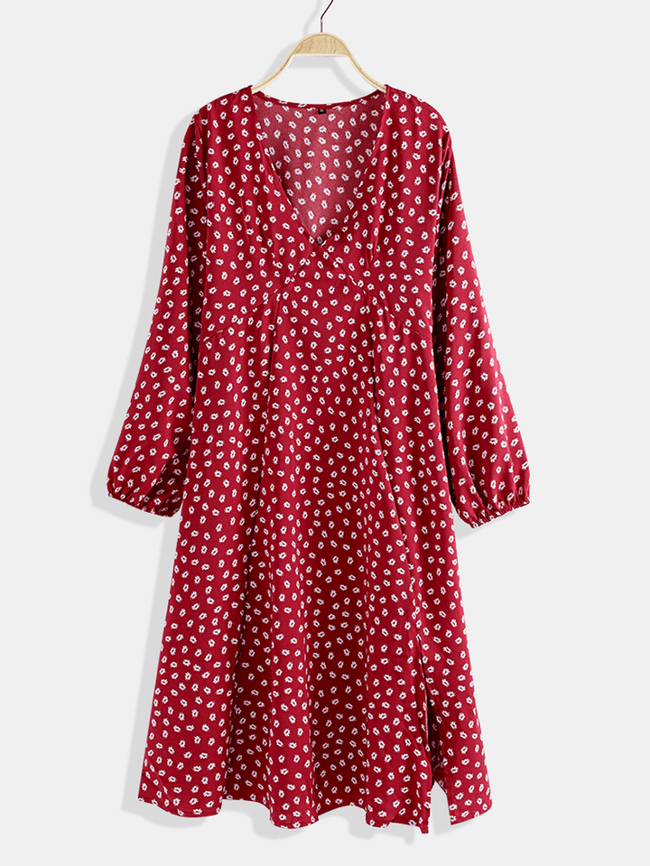 Chiffon Polka Dot Print Split Long Sleeve Causal Dress - MRSLM