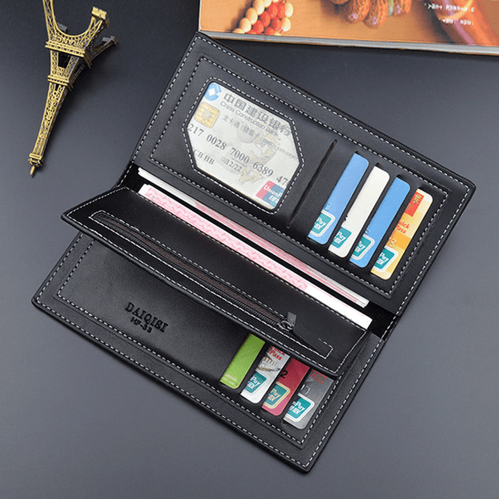 Men PU Soft Leather Long Bifold Thin Coin Purse Wallet Large Capacity Multi-Card Slot Card Holder Money Clip - MRSLM