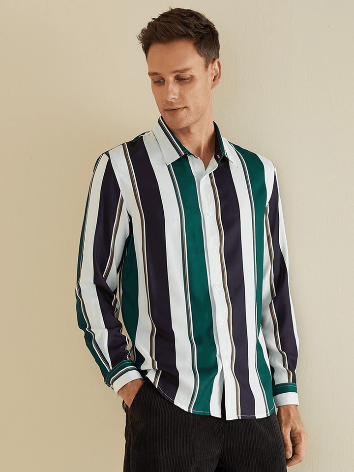 Men Colorful Stripe Lane Print Long Sleeve Shirts - MRSLM