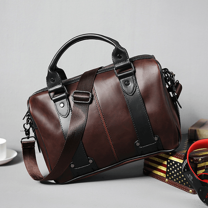 Men Retro PU Leather Handbag Business Crossbody Bag - MRSLM