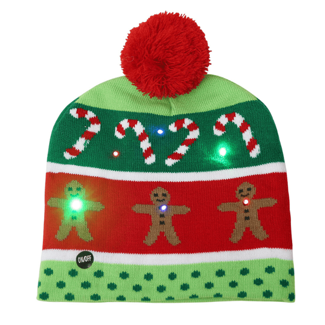 Christmas LED Light Winter Beanie Cap Santa Claus Snowflake Knitted Hat Decor - MRSLM