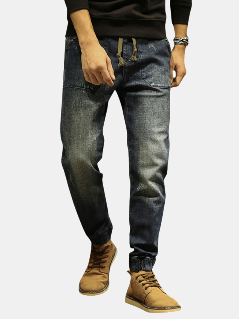 Casual Drawstring Ripped Washed Harem Jeans for Men - MRSLM
