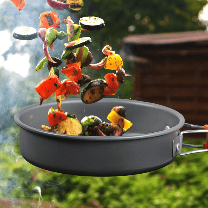 Outdoor Camping Hiking Cookware Tableware Picnic Cooking Pan Fry Pan Kettle Teapot Foldable Fork Spoon Kit Camping Picnic Tools - MRSLM